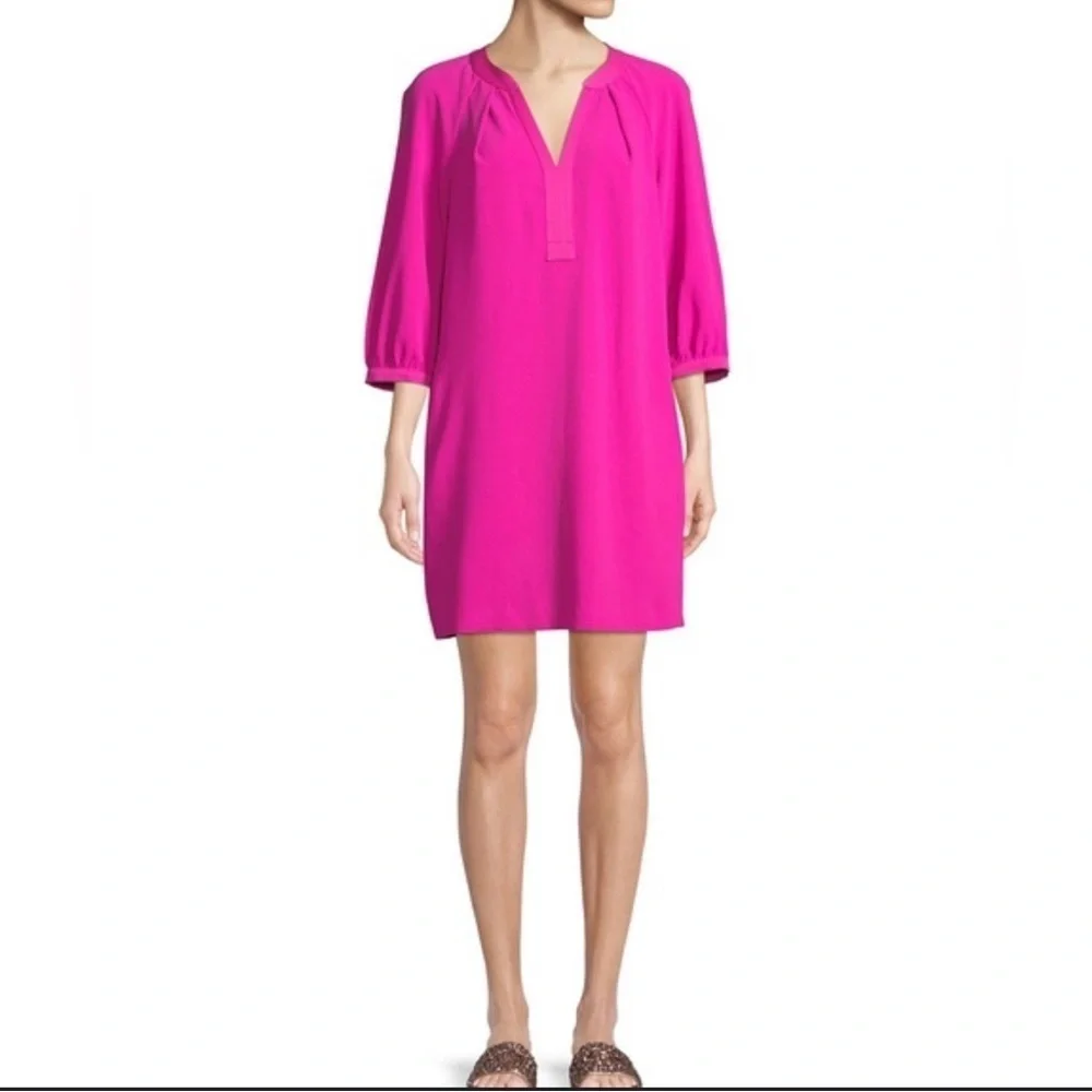 Trina Turk Pipkin Split Neck 3/4 Sleeve Dress Sz XS, preloved w/ pockets - Picture 2 of 4